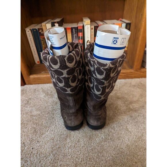 Coach brown suede and wool logo winter boots sz 7.5 - Picture 3 of 6